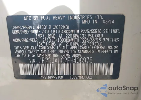 2015 Subaru Forester 2.5I Touring z USA, uszkodzony, nr VIN JF2SJAUC2FH408978